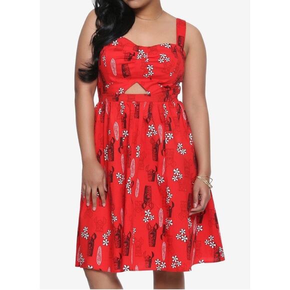 Disney Lilo & Stitch Retro Cut-Out Dress red printed fit and flare size medium - Picture 1 of 10